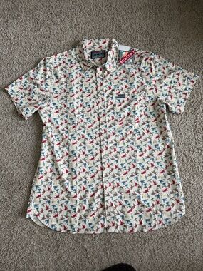 Burlebo All Over Ducks Performance Button Up Short Sleeve Shirt